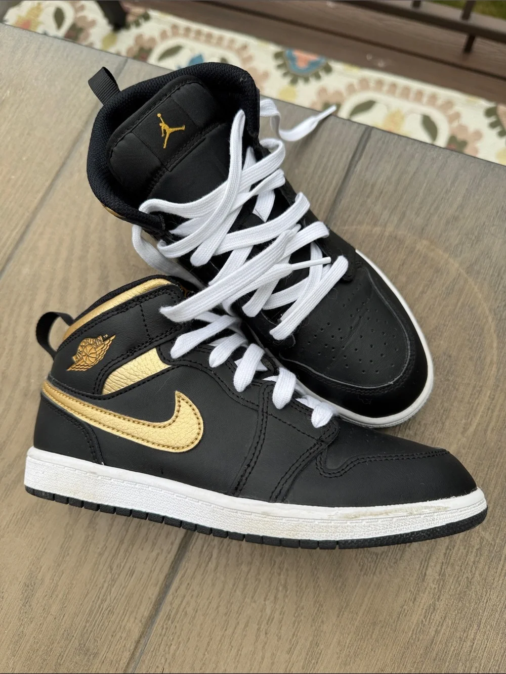 Nike Black & Gold High-Top Sneakers with White Laces
